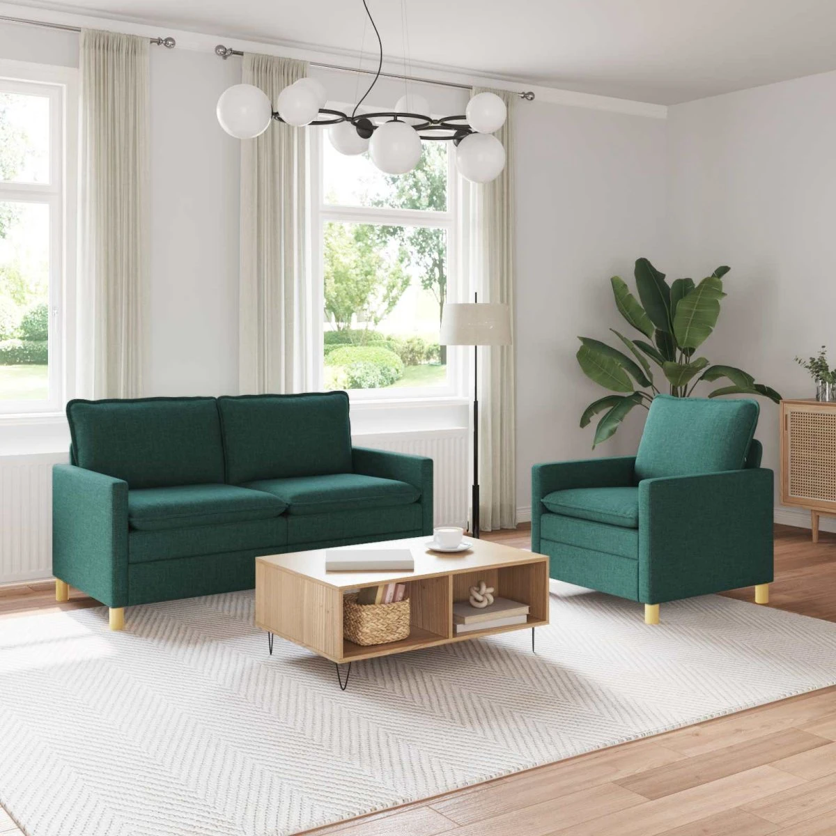 vidaXL Sofasæt 2 dele i mørkegrønt stof