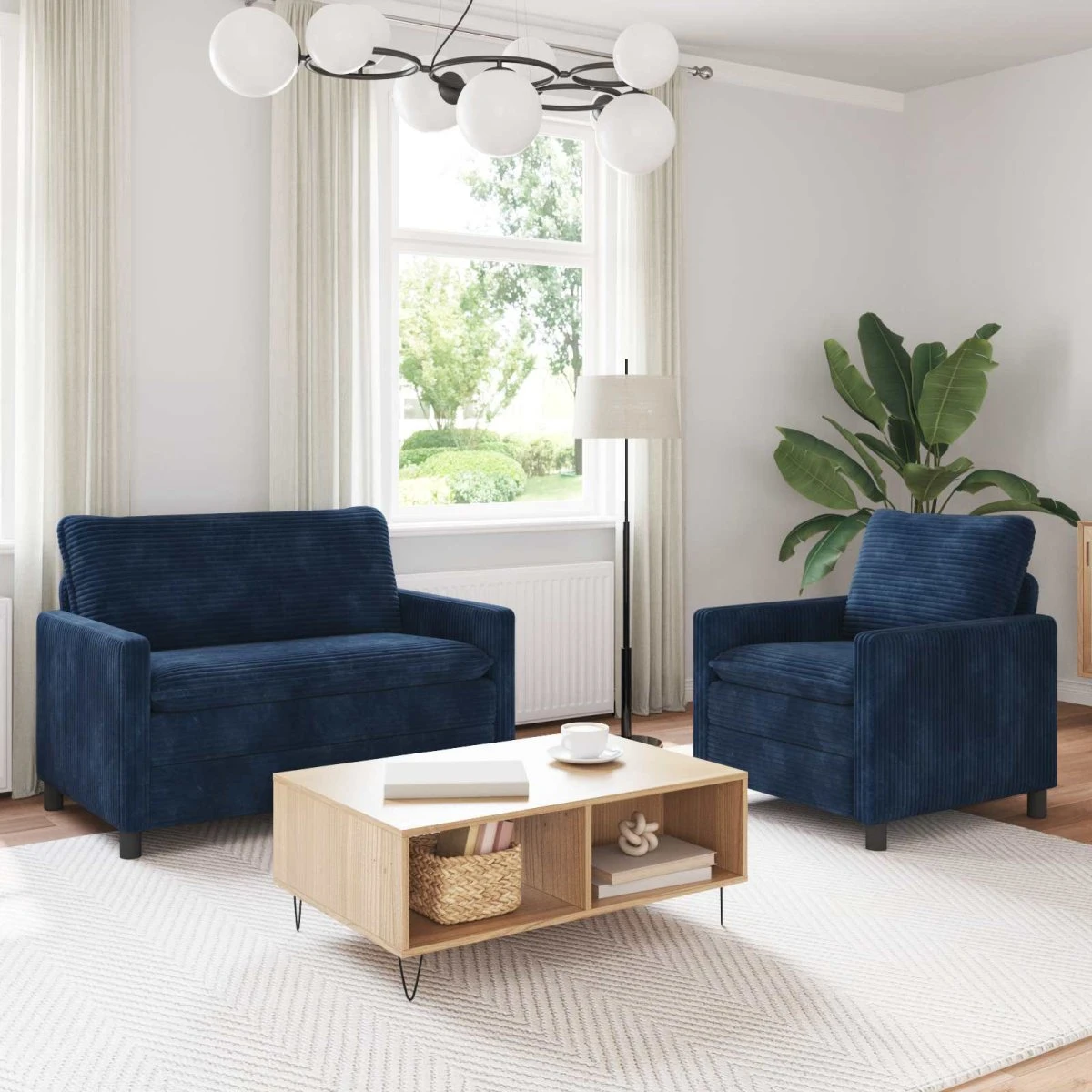 vidaXL Sofasæt 2 stk. Mørkeblå Polyester