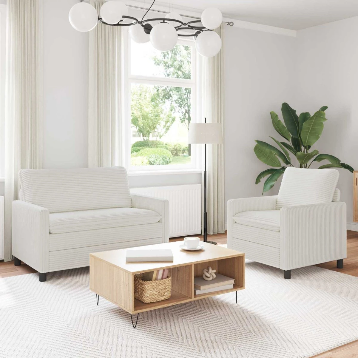 vidaXL Sofasæt 2 dele - Cremefarvet Polyester