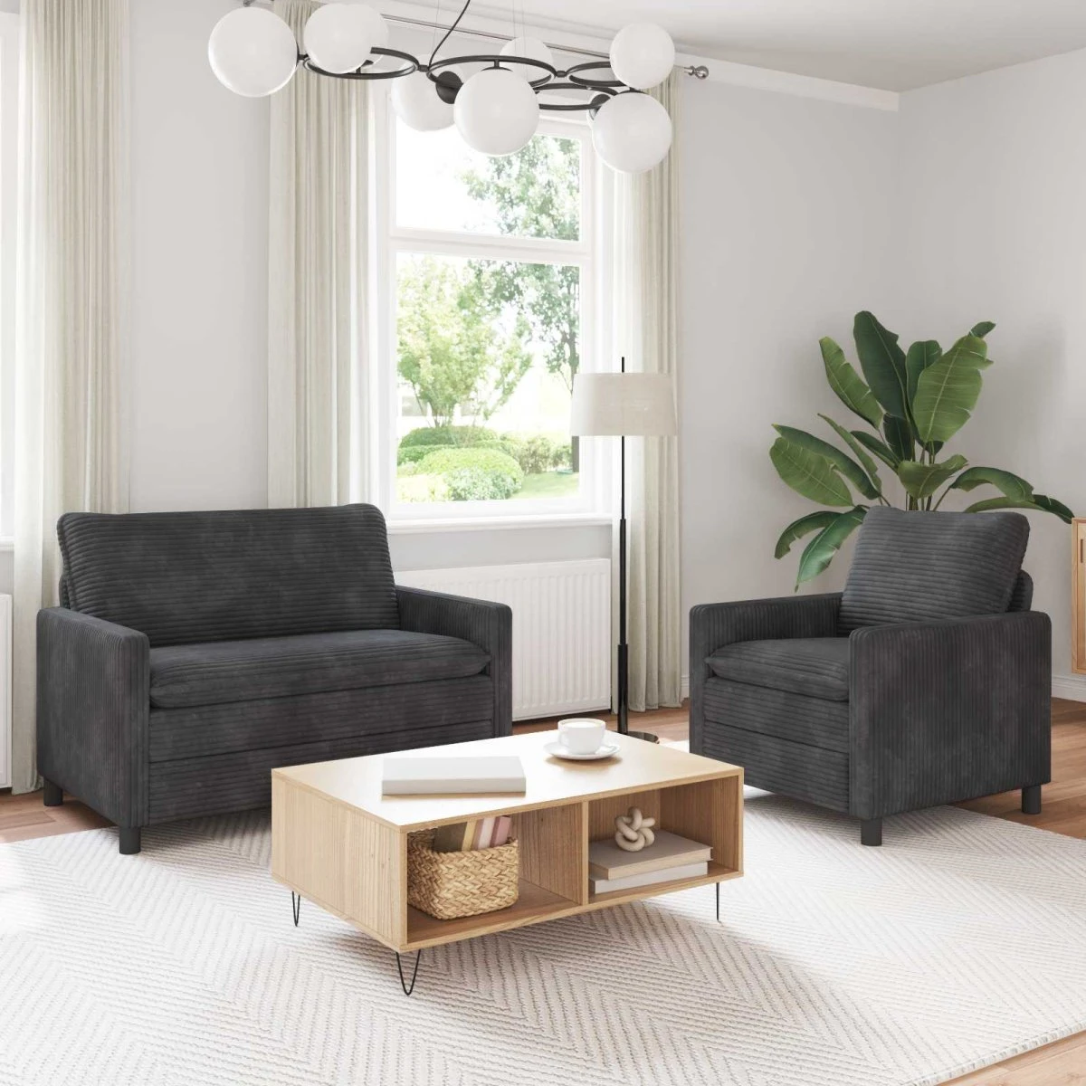 vidaXL Sofasæt 2 dele - Mørkegrå Polyester