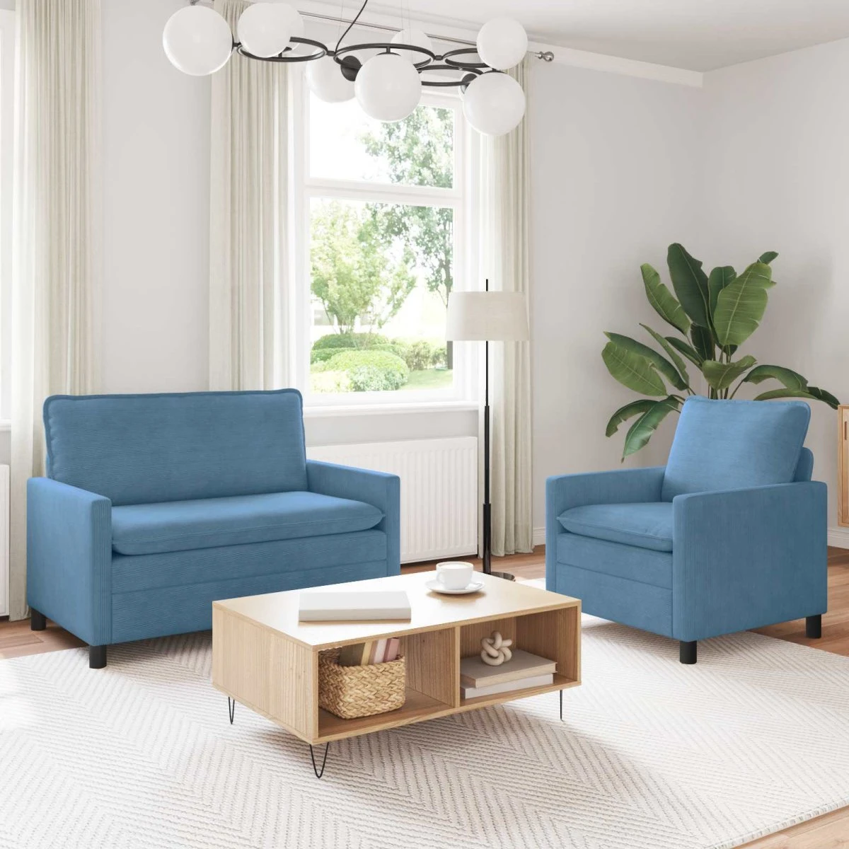 vidaXL Sofasæt 2 stk. Blå Corduroy