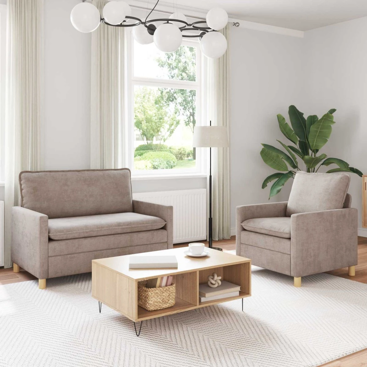 vidaXL Sofasæt 2 stk. i beige polyester