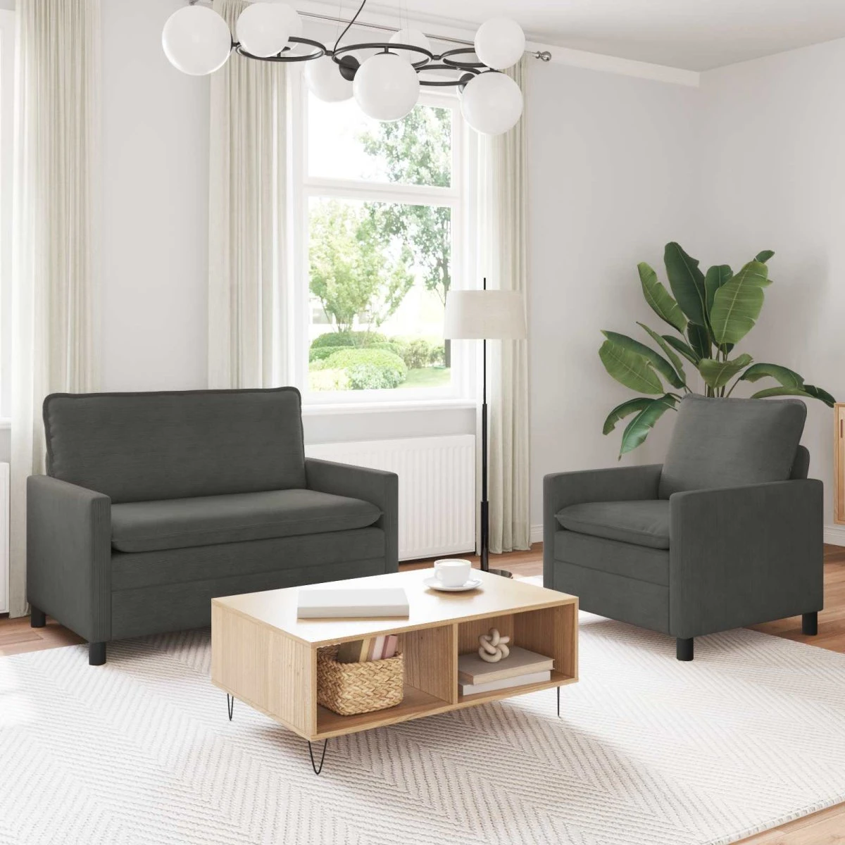 vidaXL Sofasæt 2 stk. i mørkegråt corduroy-stof