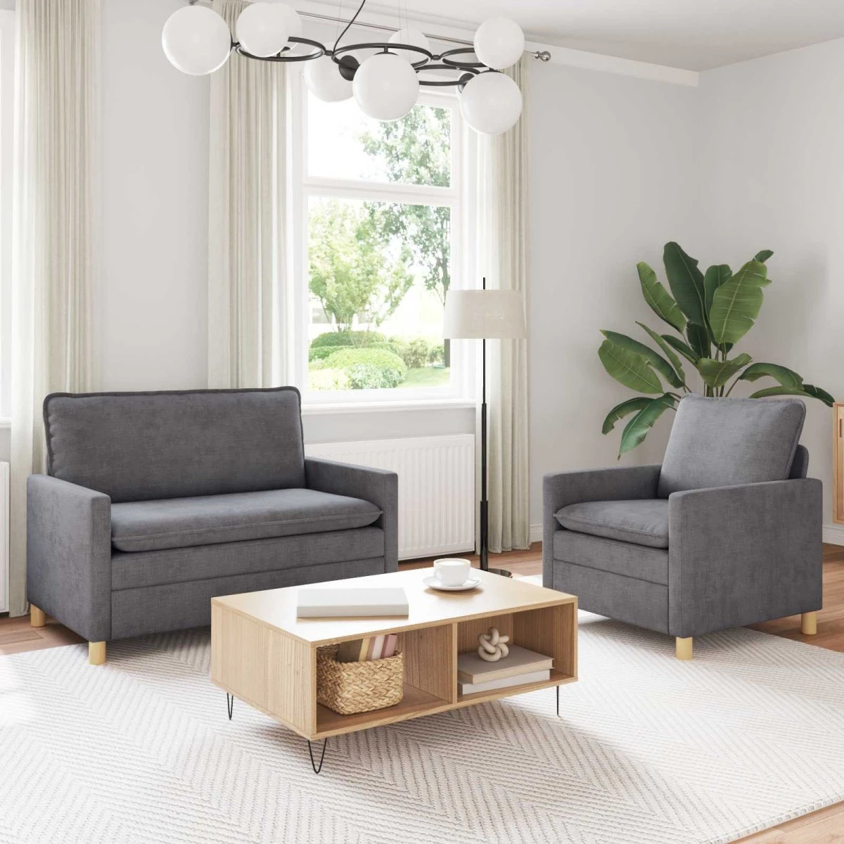 vidaXL Sofasæt 2 dele - Lysegrå Polyester
