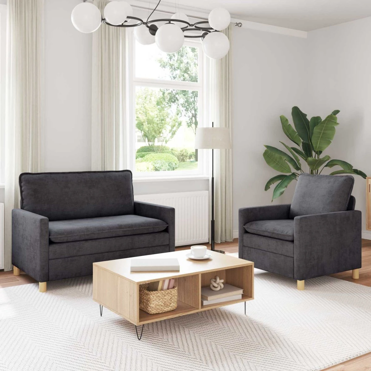 vidaXL Sofasæt 2 dele - Mørkegrå Polyester