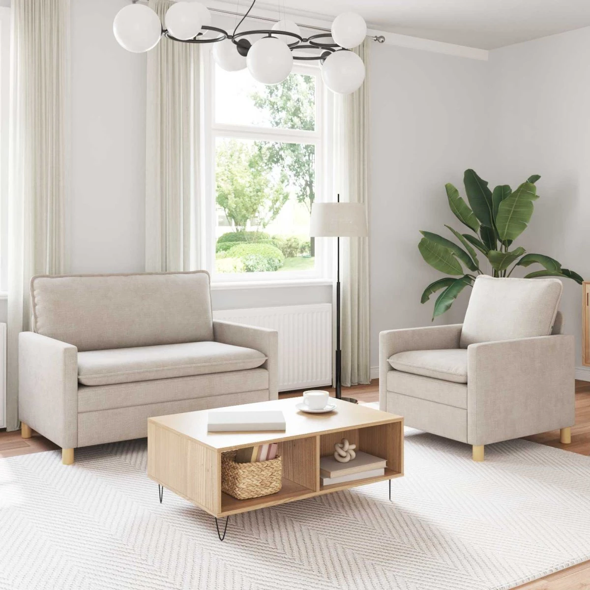vidaXL Sofasæt 2 stk. Cremefarvet Polyester
