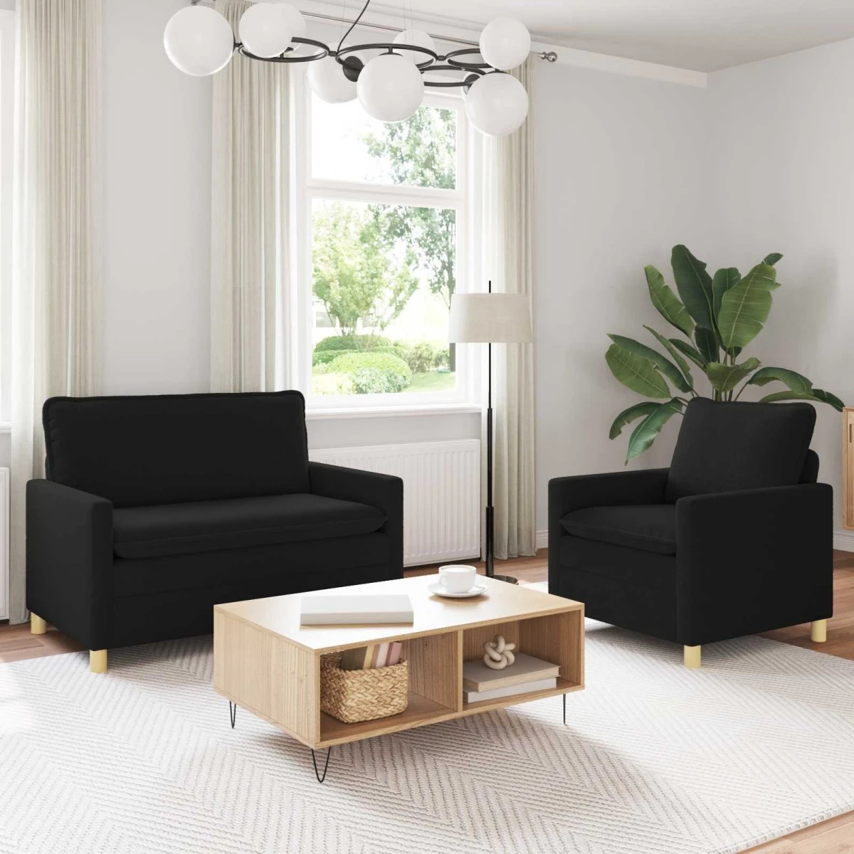 vidaXL Sofasæt 2 dele i sort stof - 1- og 2-personers
