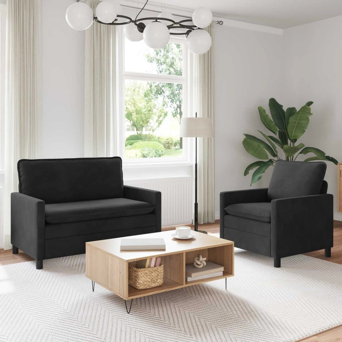 vidaXL Sofasæt 2 stk. i sort fløjl