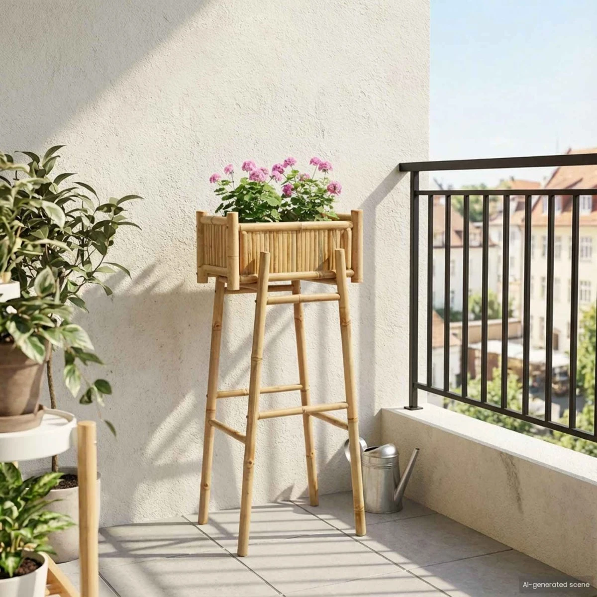 vidaXL Havekrukke med holder i bambus, Naturfarvet 50 x 38 x 114 cm