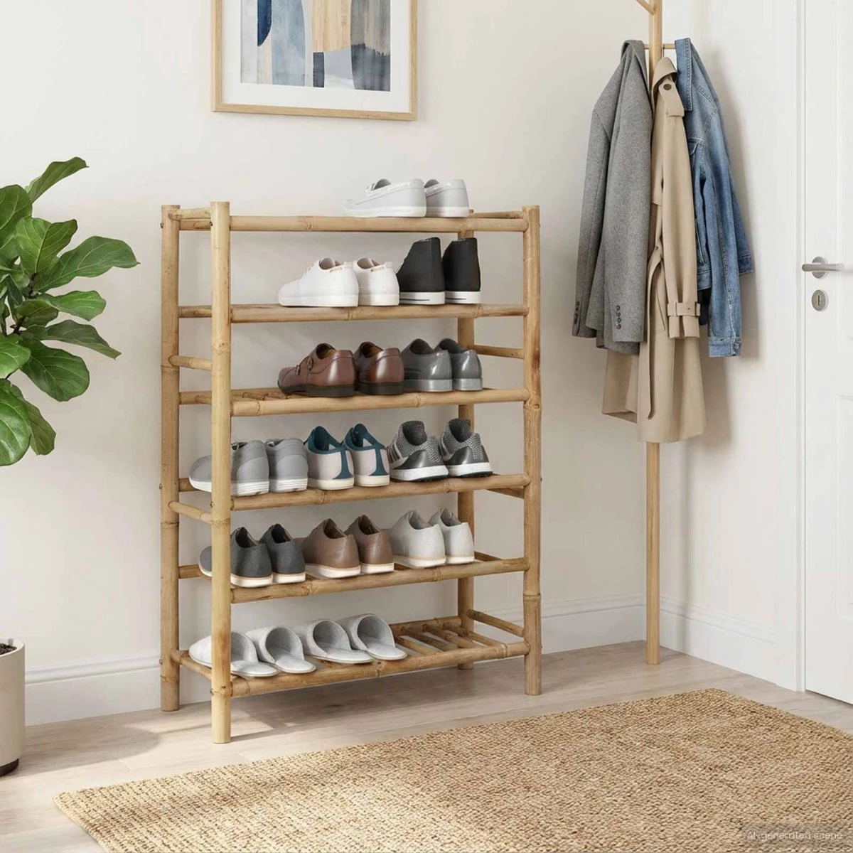vidaXL Skostativ i Bambus, Naturfarvet, 68 x 28 x 96 cm
