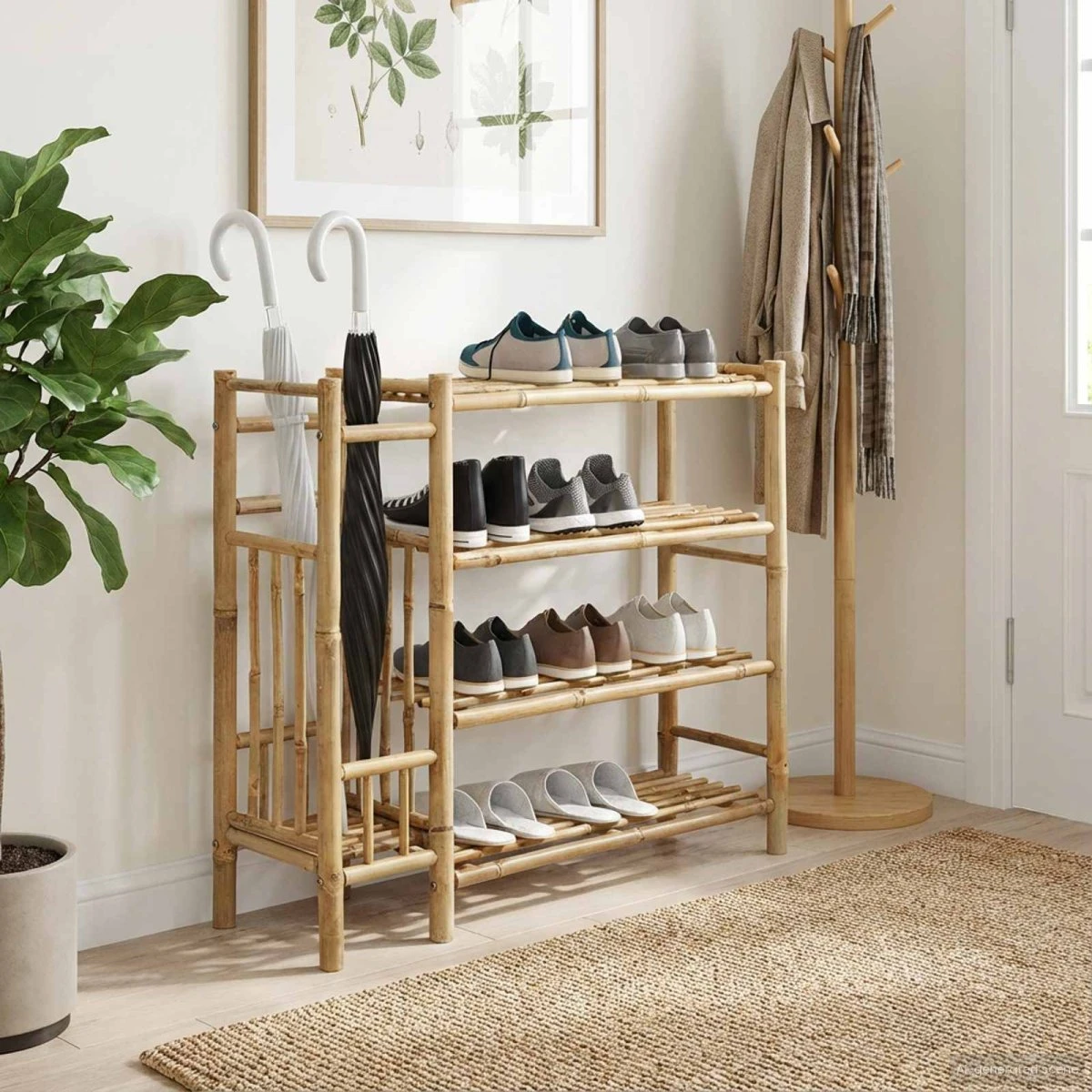 vidaXL Skostativ i Bambus, Naturfarvet, 88 x 27 x 80 cm