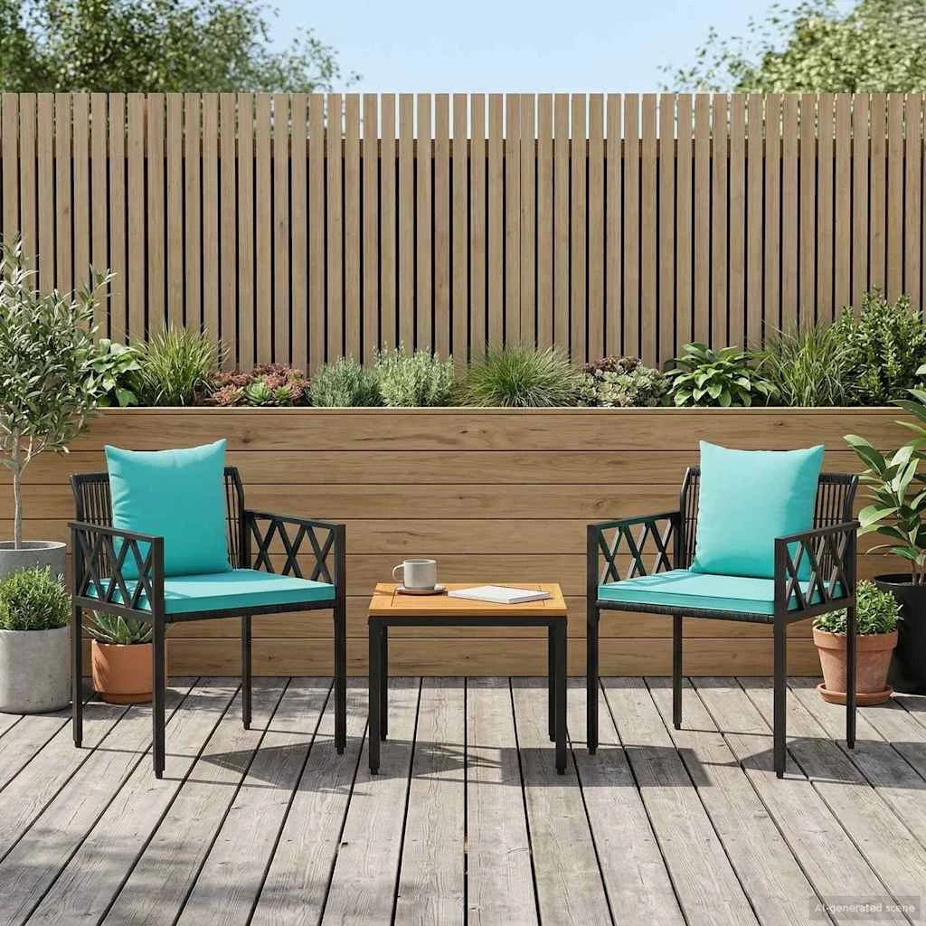 vidaXL Havemøbelsæt 3 stk. Sort og turkis polyrattan