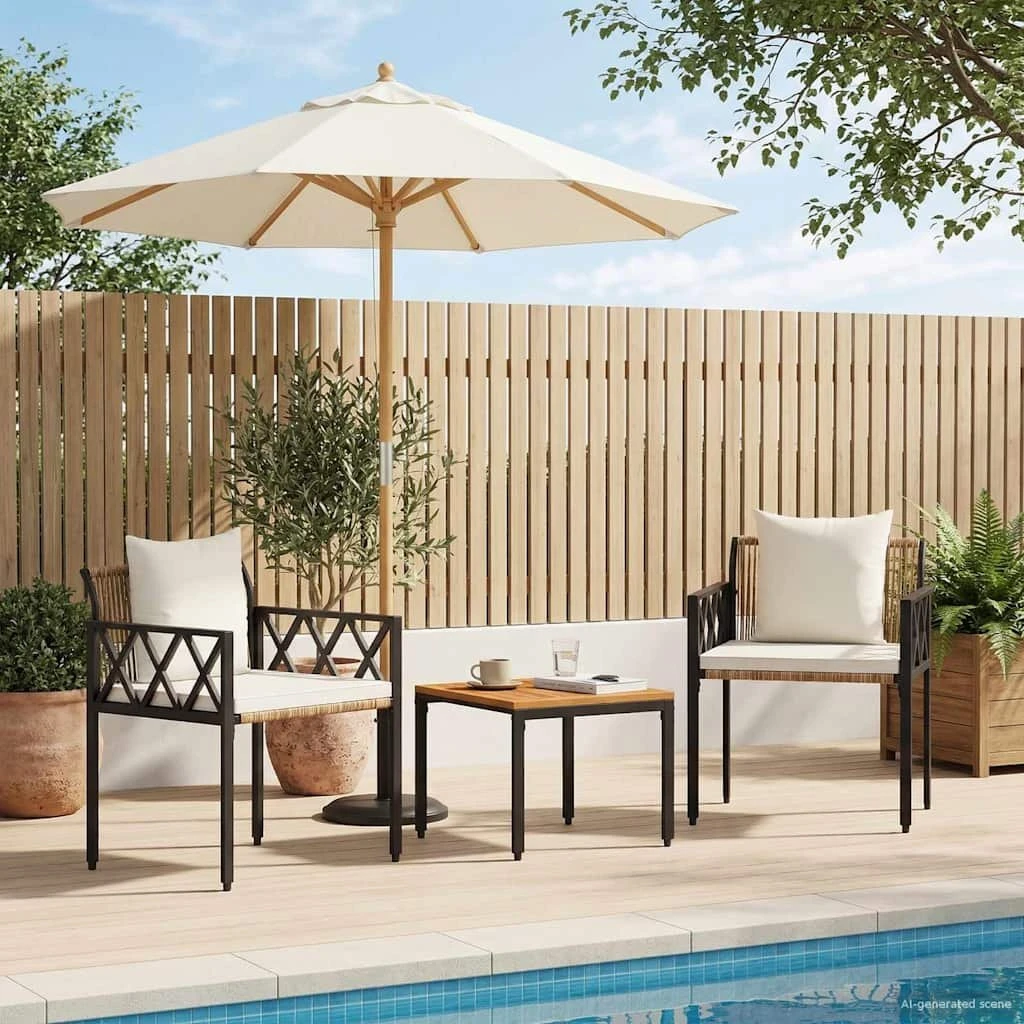 vidaXL Havemøbelsæt 3 stk. i brun polyrattan og creme