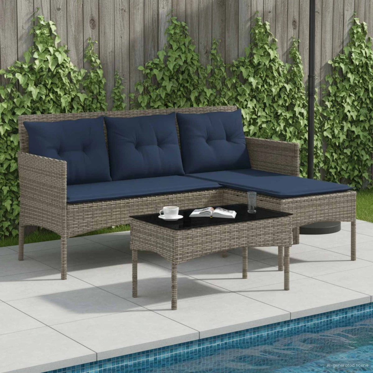 vidaXL Havesofa Sæt 2 stk. Grå og Marineblå Polyrattan
