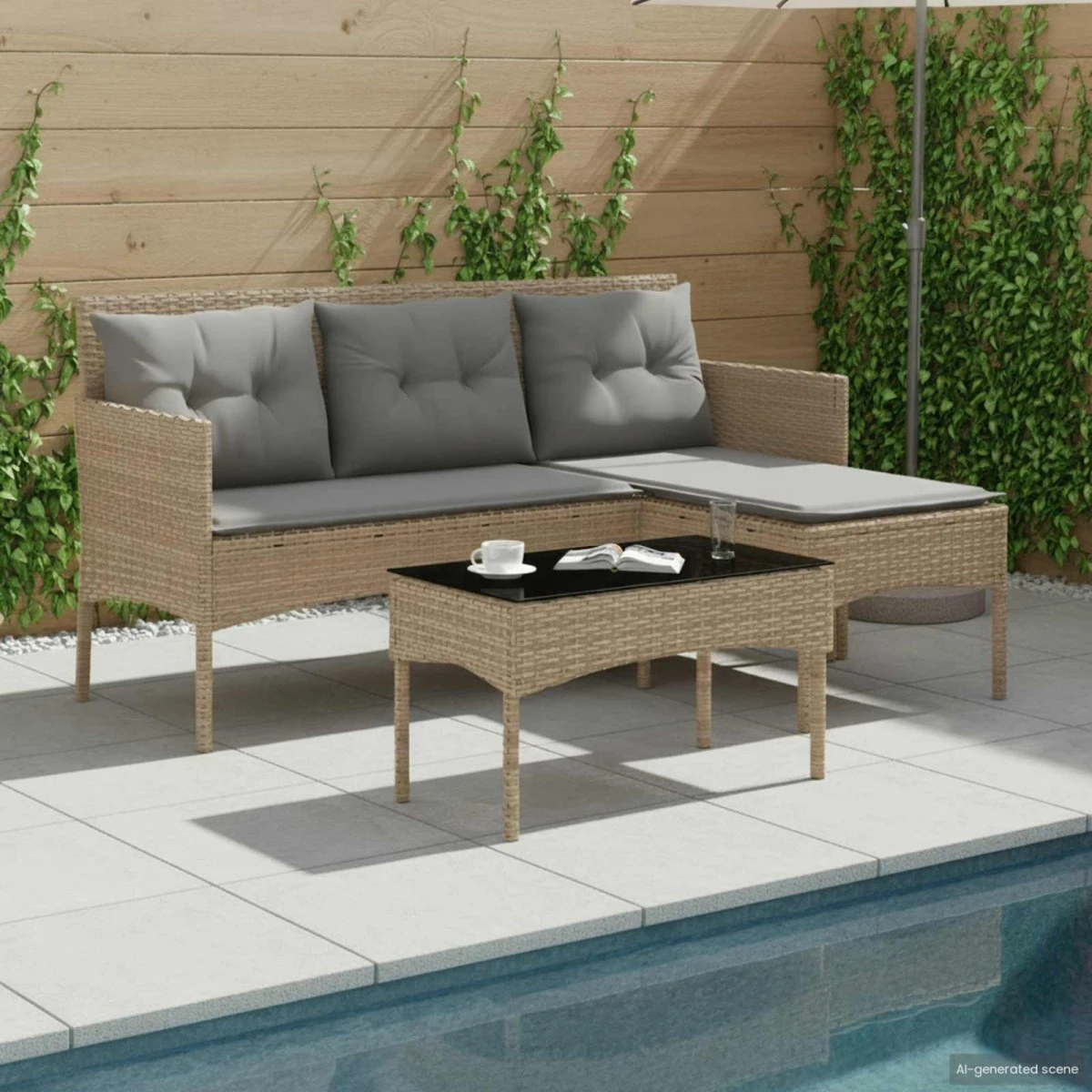 vidaXL L-formet havesofasæt i polyrattan med bord