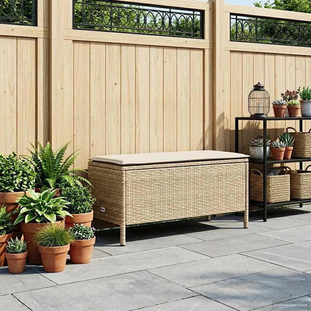 vidaXL Havepuf med pude Beige/Creme 80x38x42 cm PE Rattan