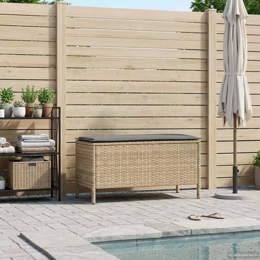 vidaXL Havepuf med pude Beige/Grå 80x38x42 cm PE Rattan