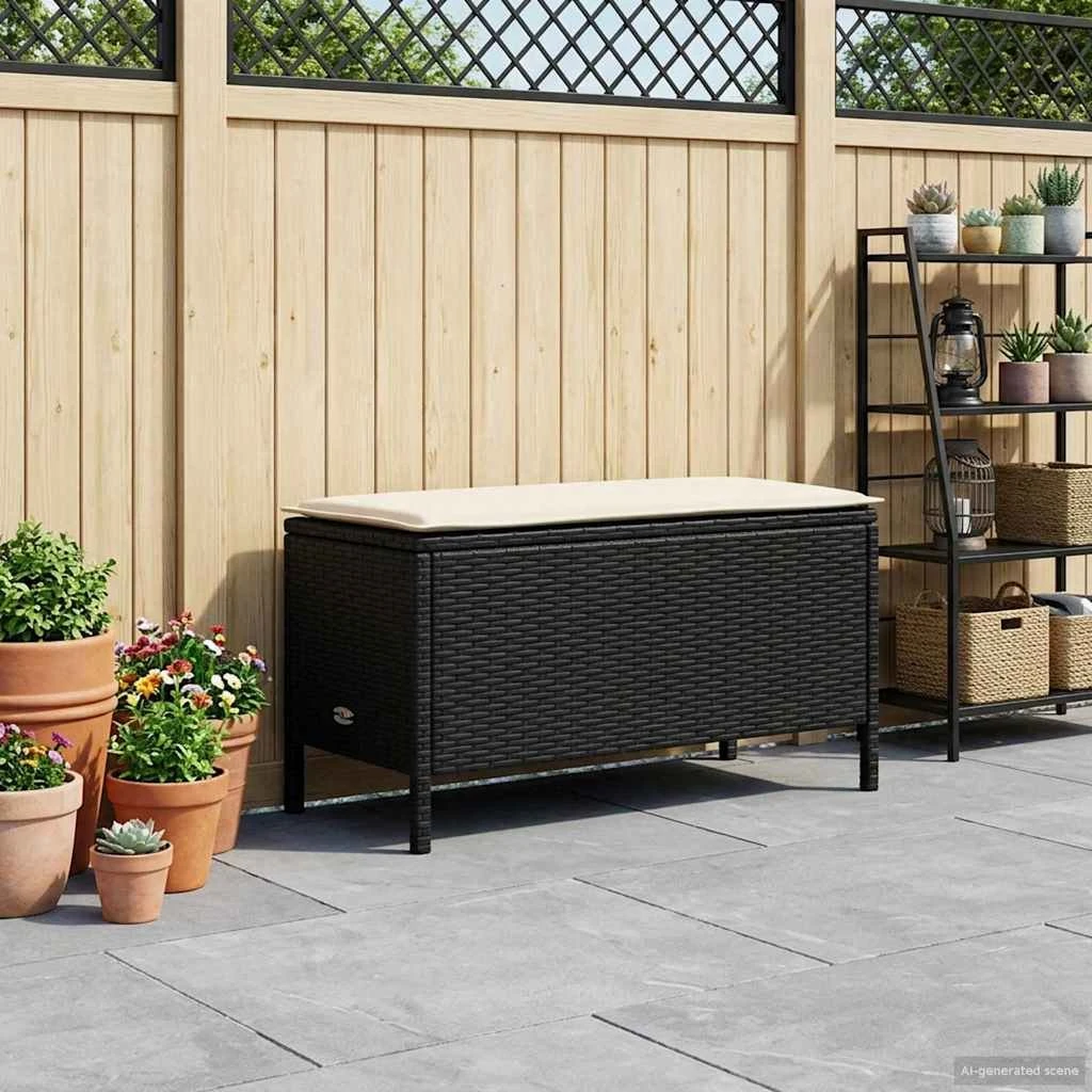 vidaXL Havepuf med pude Sort/Cream 80x38x45 cm PE Rattan