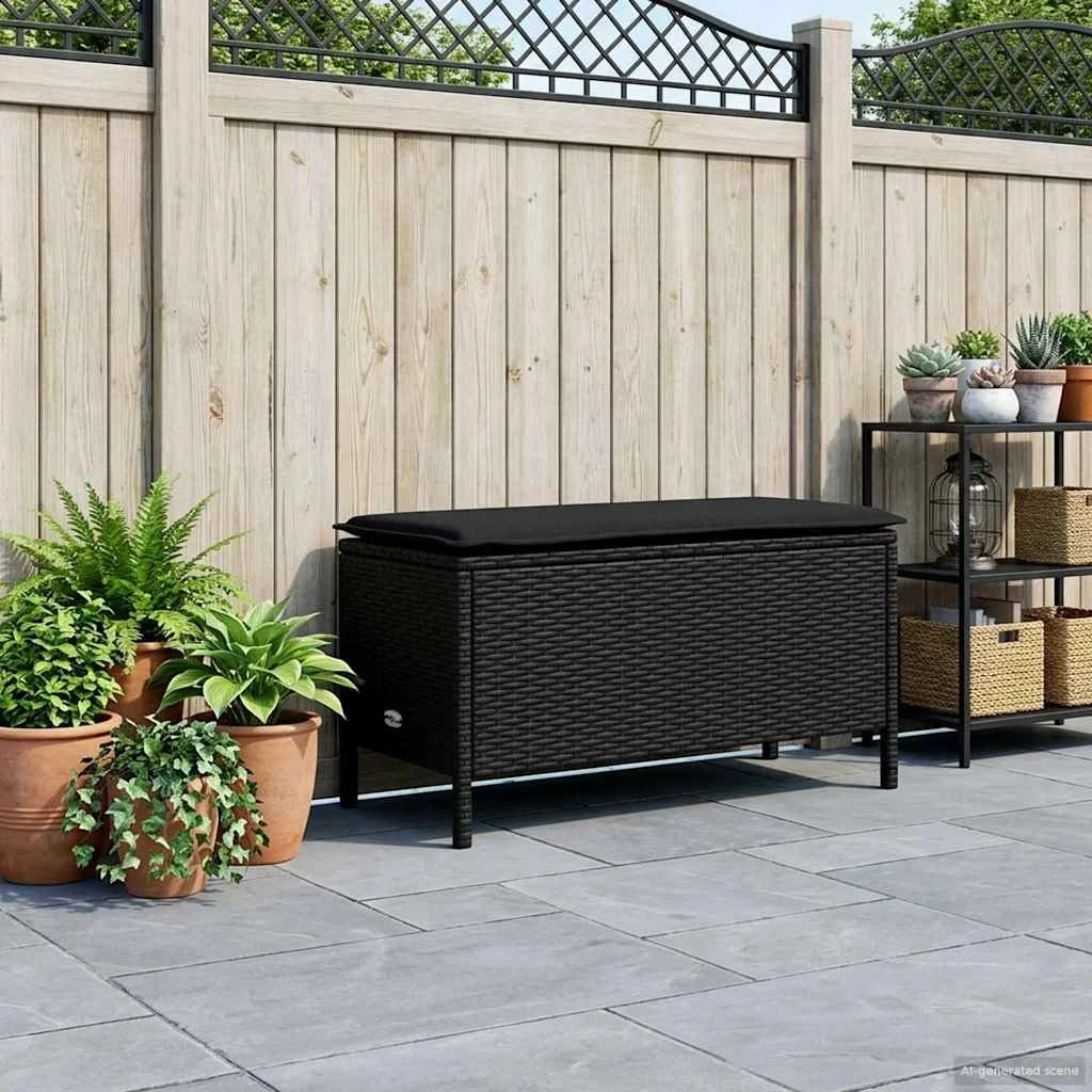 vidaXL Havepuf med pude Sort 80 x 38 x 45 cm PE Rattan