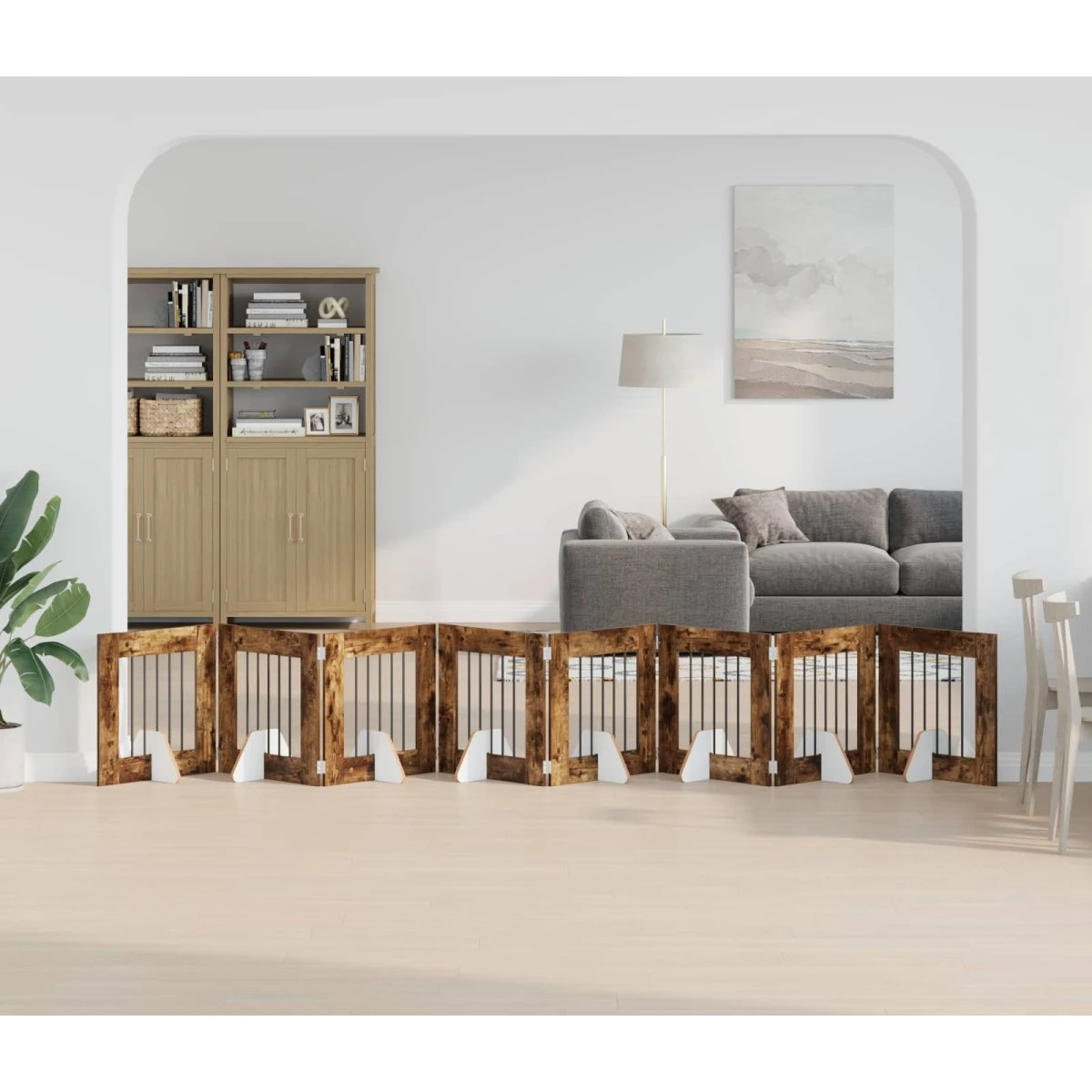 vidaXL Sammenklappeligt hundegitter 8 paneler, Røget eg, 60 cm