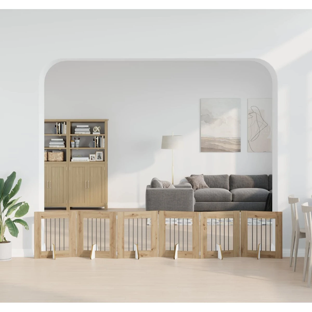 vidaXL Sammenklappeligt hundegitter med stativer, 6 stk, Artisan-eg