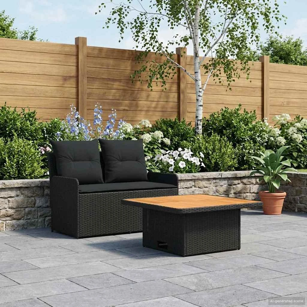 vidaXL Loungesæt 2 dele med løftbart bord i sort polyrattan