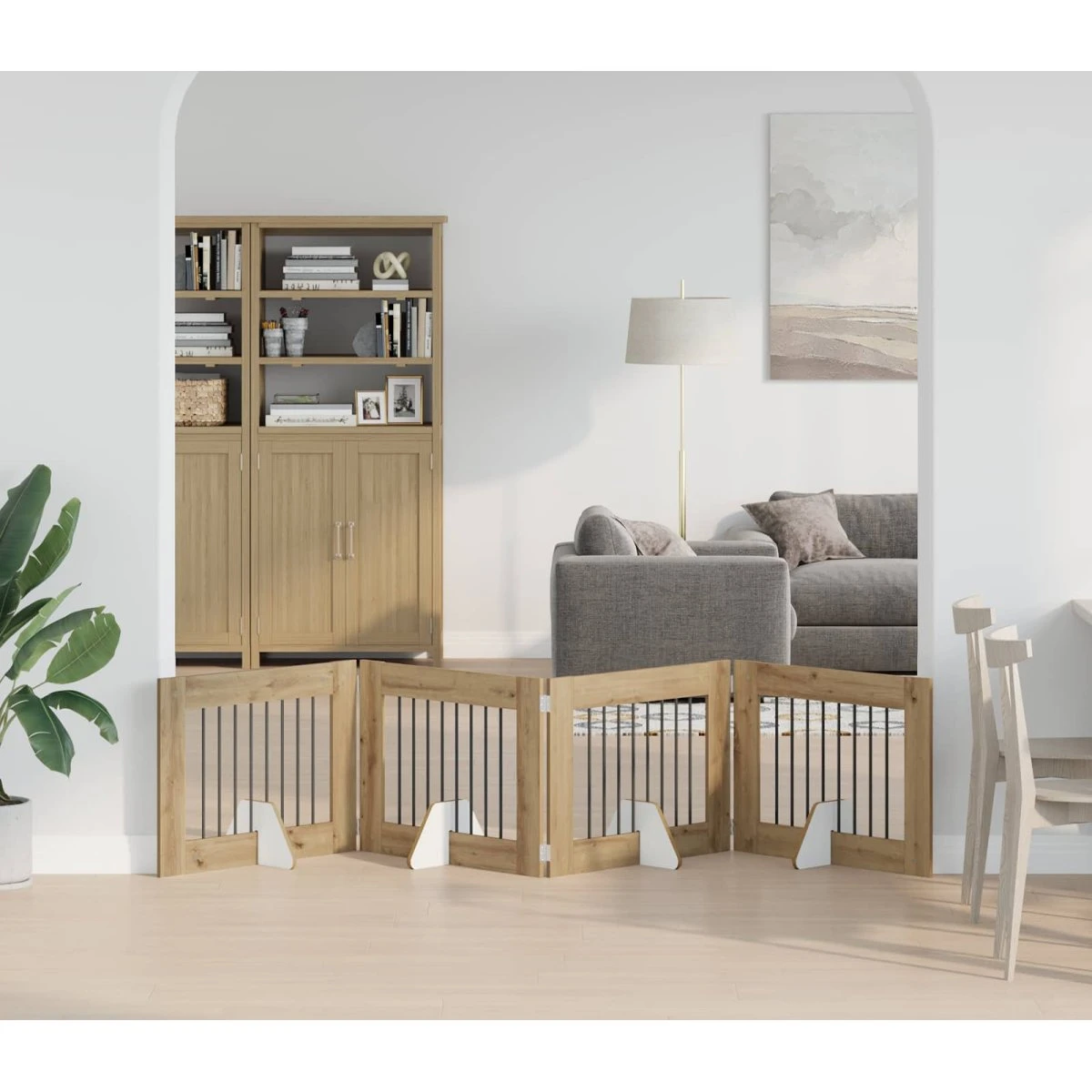 vidaXL Sammenklappeligt hundegitter med stativer, Artisan-eg