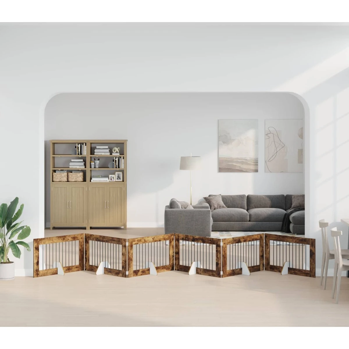 vidaXL Sammenklappeligt hundegitter, 6 stk., Røget eg, 602 cm