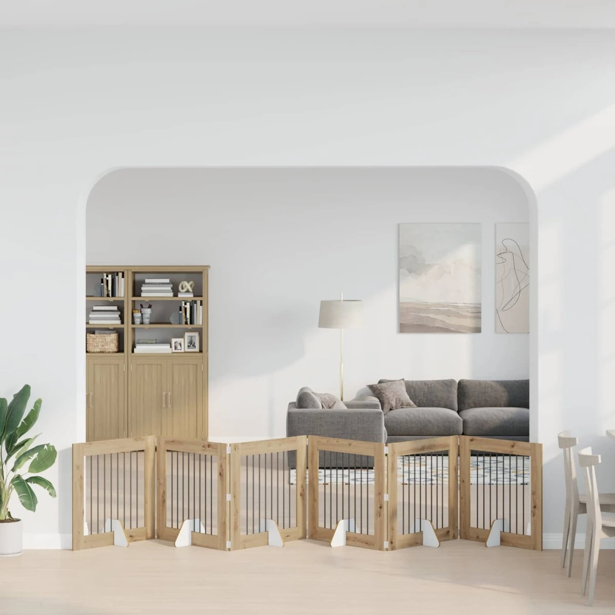 vidaXL Sammenklappeligt hundegitter med stativer, 6 stk, Artisan-eg