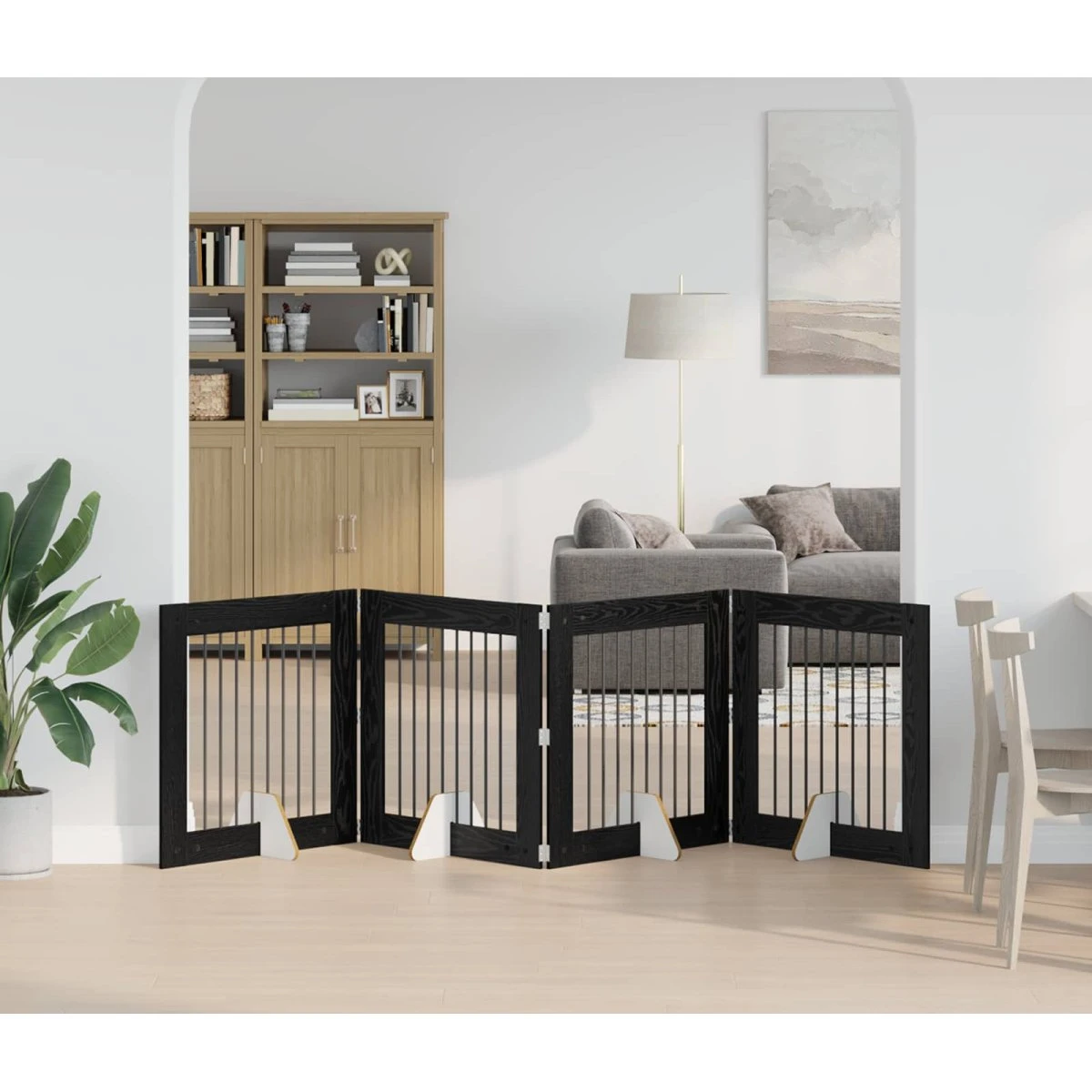 vidaXL Sammenklappeligt hundegitter med stativer, Sort eg, 321 cm