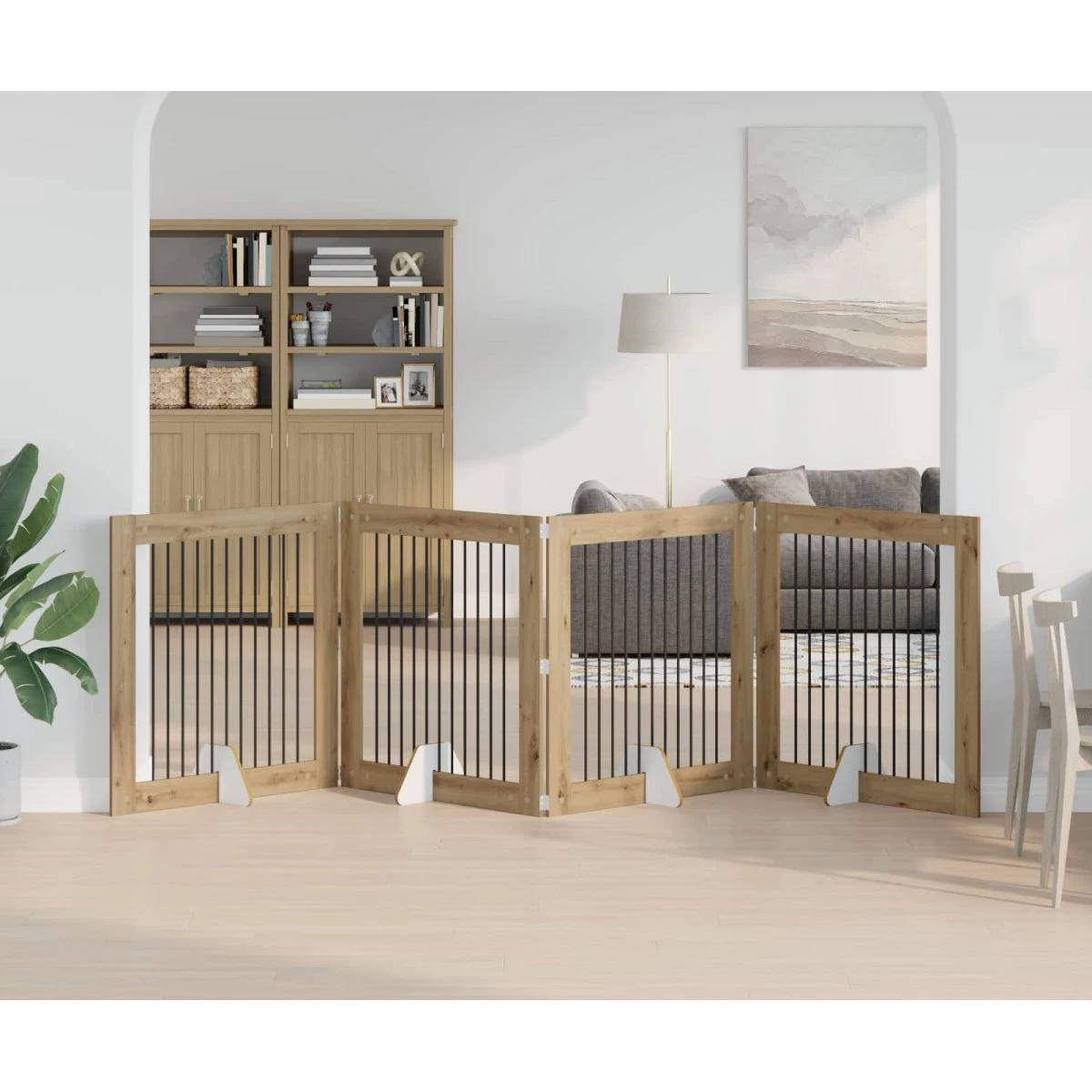vidaXL Sammenklappeligt hundegitter med stativer, Artisan-eg