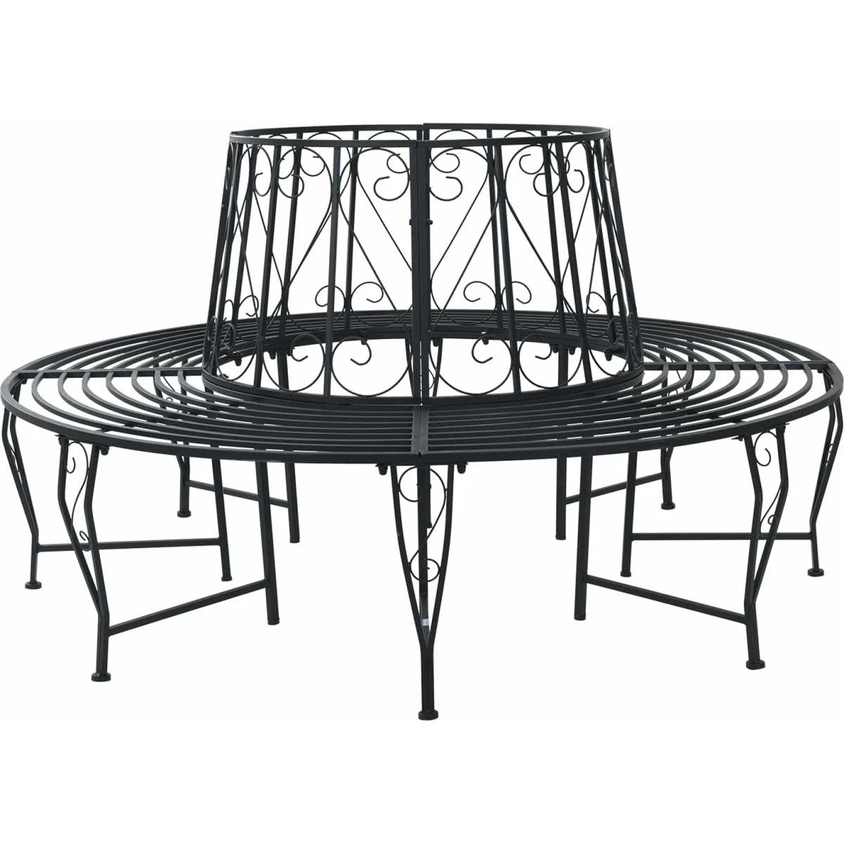 vidaXL Træ Bænk Rund Ø 160 x 89 cm - Sort Stål