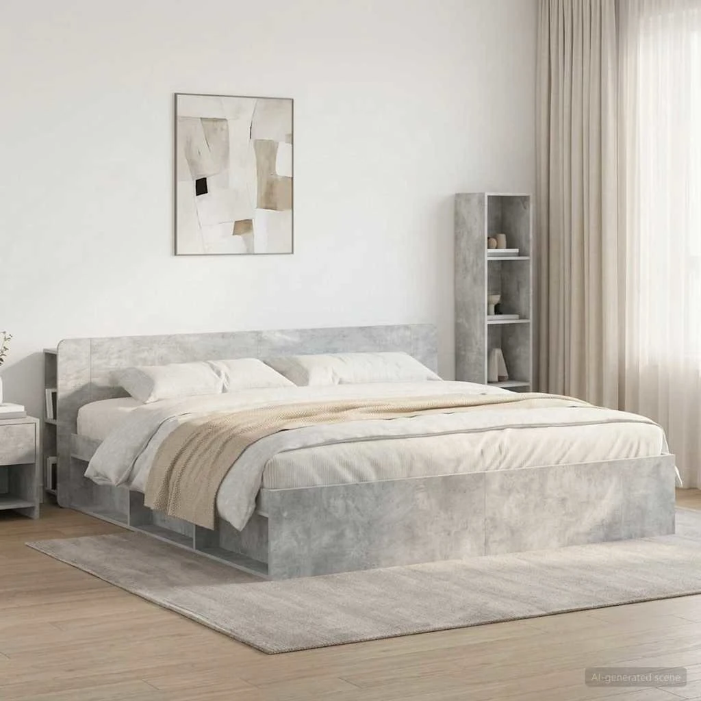 vidaXL Sengegavl med opbevaring - Betongrå - 215 x 80 cm