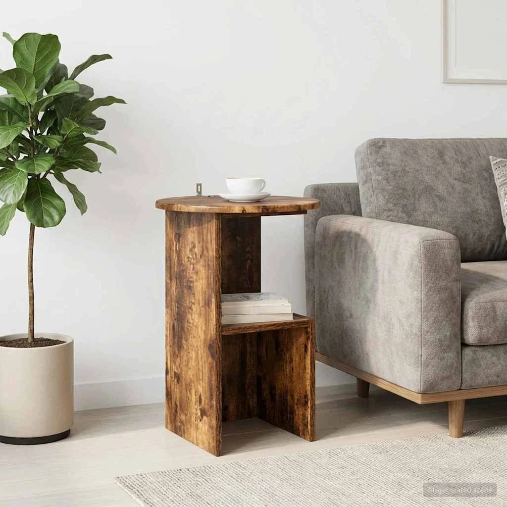 vidaXL Sidebord i Røget Eg, Ø 39,5 x 55 cm