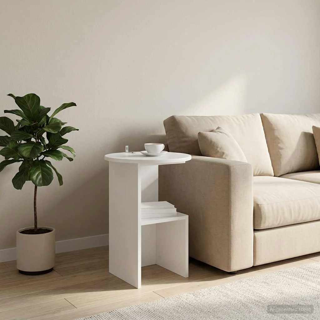 vidaXL Sidebord Hvid Ø 39,5 x 55 cm i Konstrueret Træ
