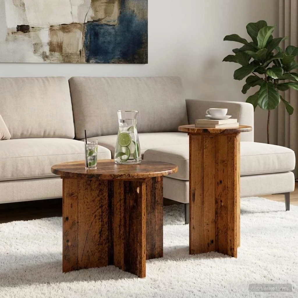 vidaXL Sidebordssæt 2 stk. Gammelt træ Ø 45 x 35 cm