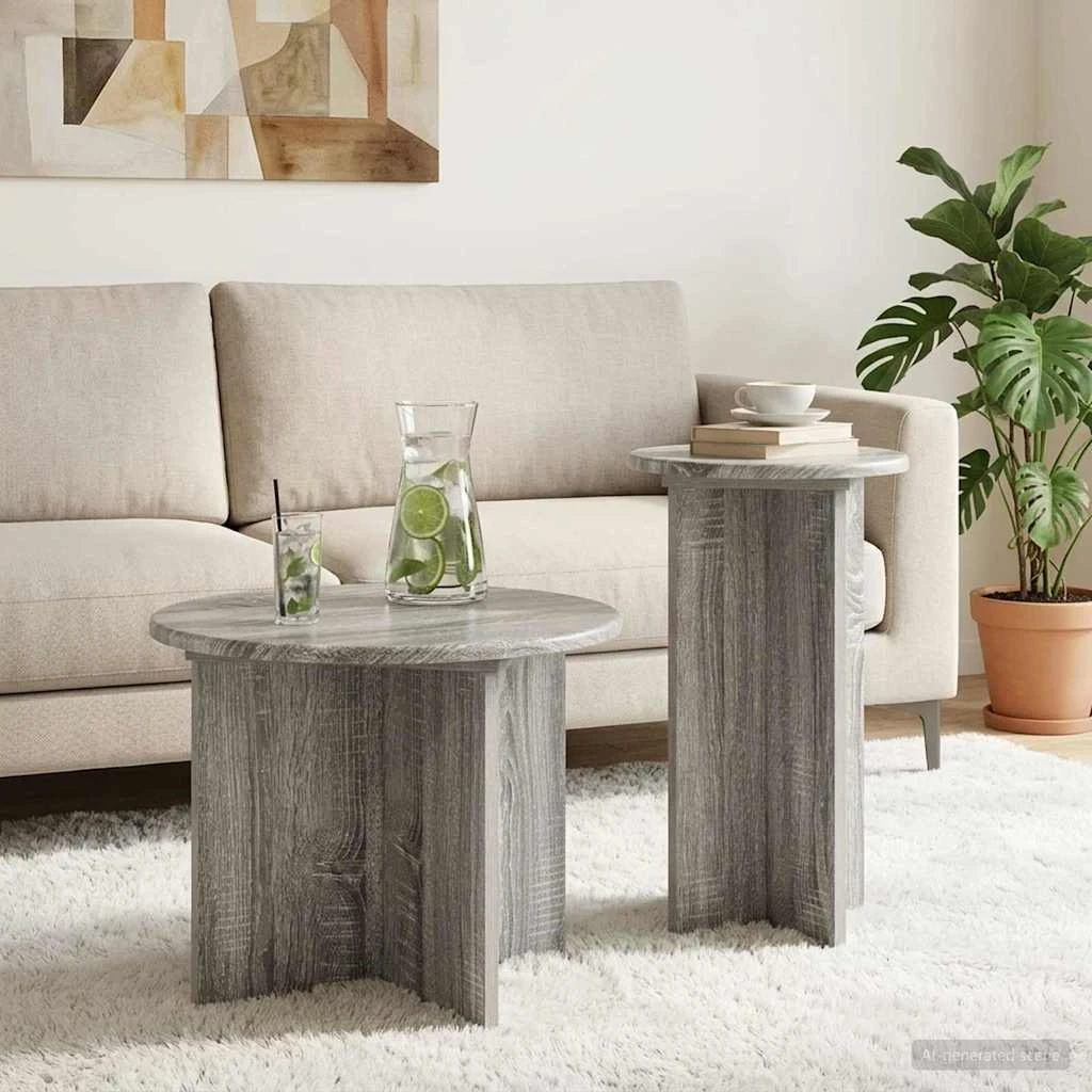 vidaXL Sidebordssæt 2 stk. Grå Sonoma-eg Ø 45 x 35 cm