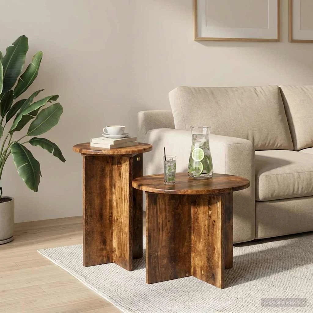 vidaXL Sidebordssæt 2 stk. Røget eg Ø 45 x 35 cm
