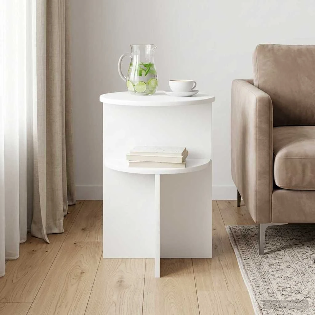 vidaXL Sidebord med opbevaring, Hvid, Ø 39,5 x 55 cm