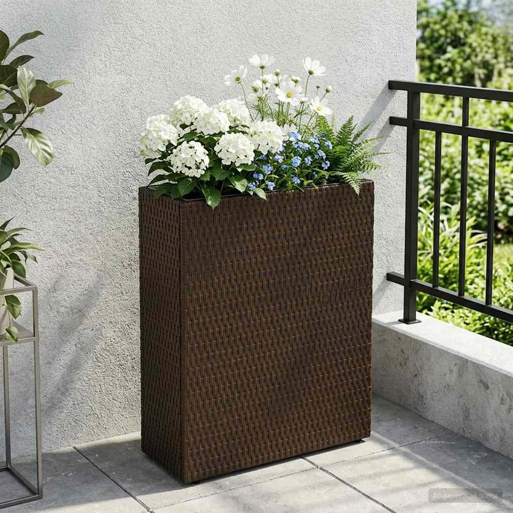 vidaXL Høj Plantekrukke Brun Polyrattan 55 x 22 x 70 cm