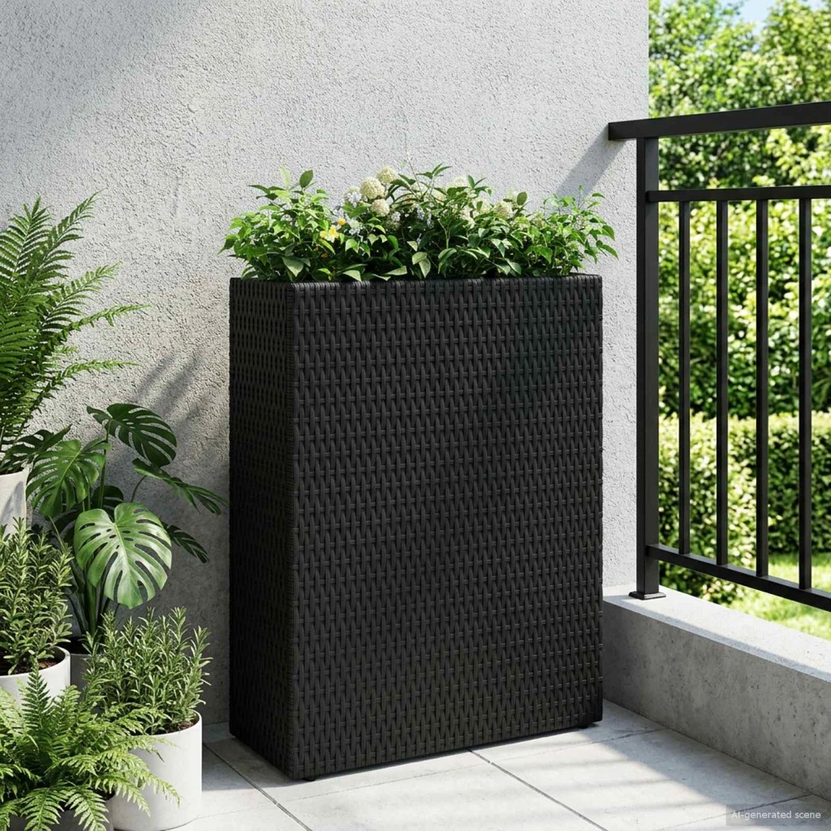 vidaXL Høj Plantekrukke Sort Polyrattan 55 x 22 x 70 cm