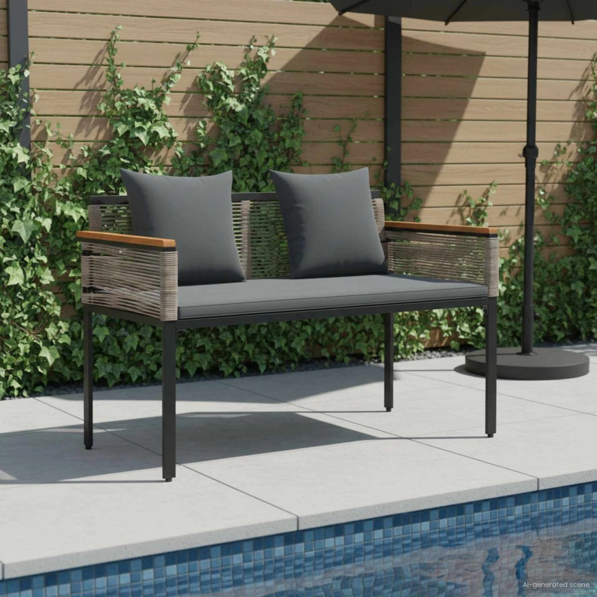 vidaXL Havebænk i polyrattan 2-personer, 117 x 54 x 74,5 cm