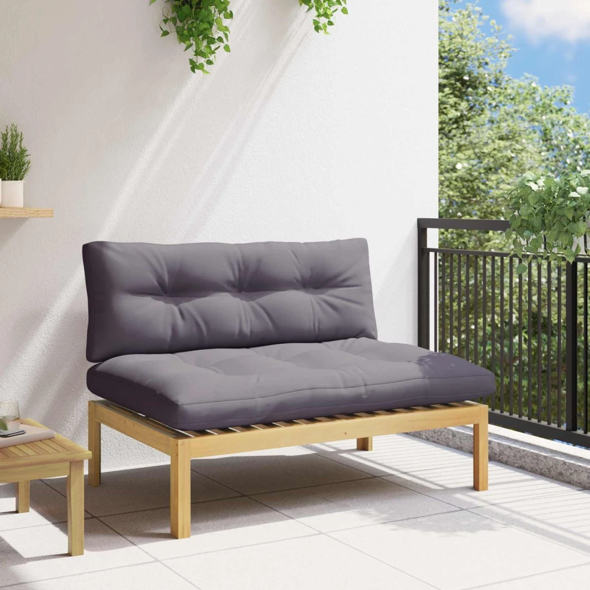 vidaXL Midter Sofa Enhed - Lys Akacie & Mørkegrå Puder