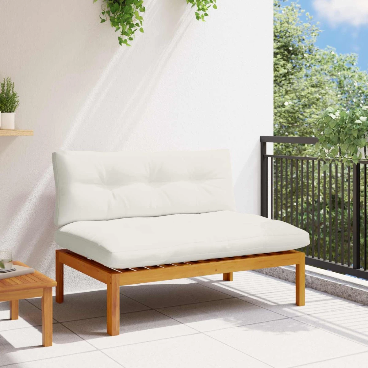 vidaXL Have Mellemsofa i Akacietræ - Natur & Cremehvid