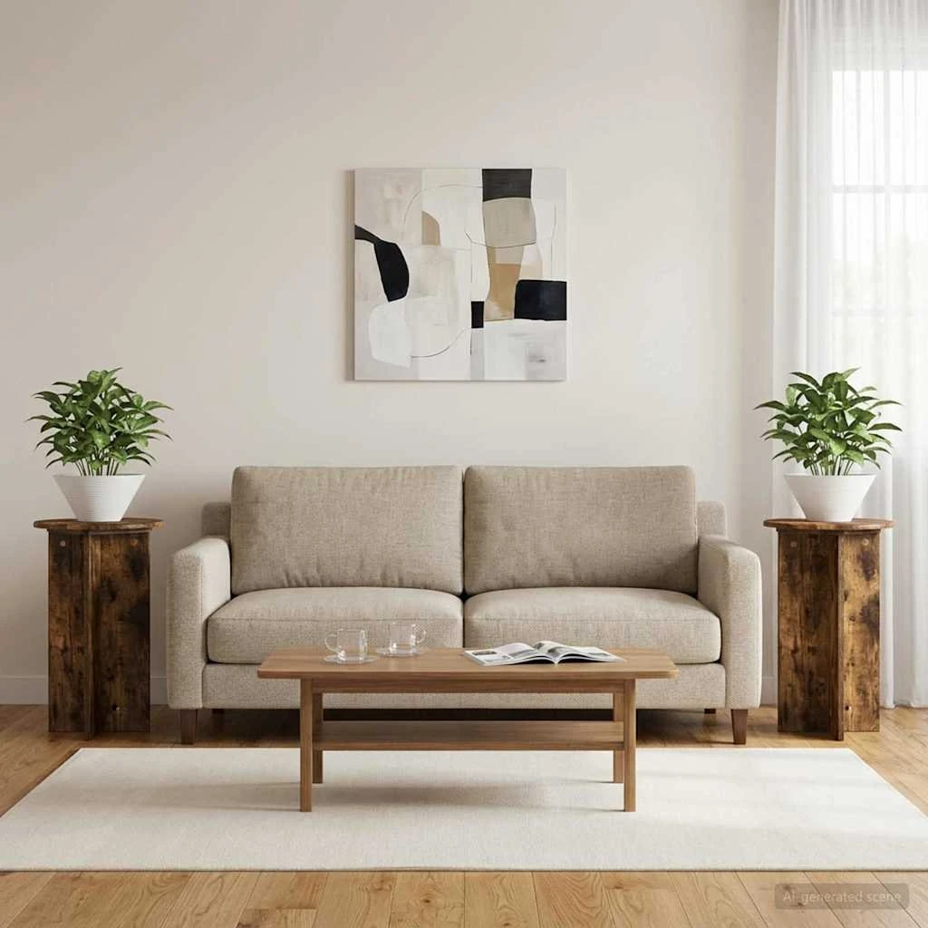 vidaXL Planteholder 2 stk. Røget eg Ø40 x 60 cm