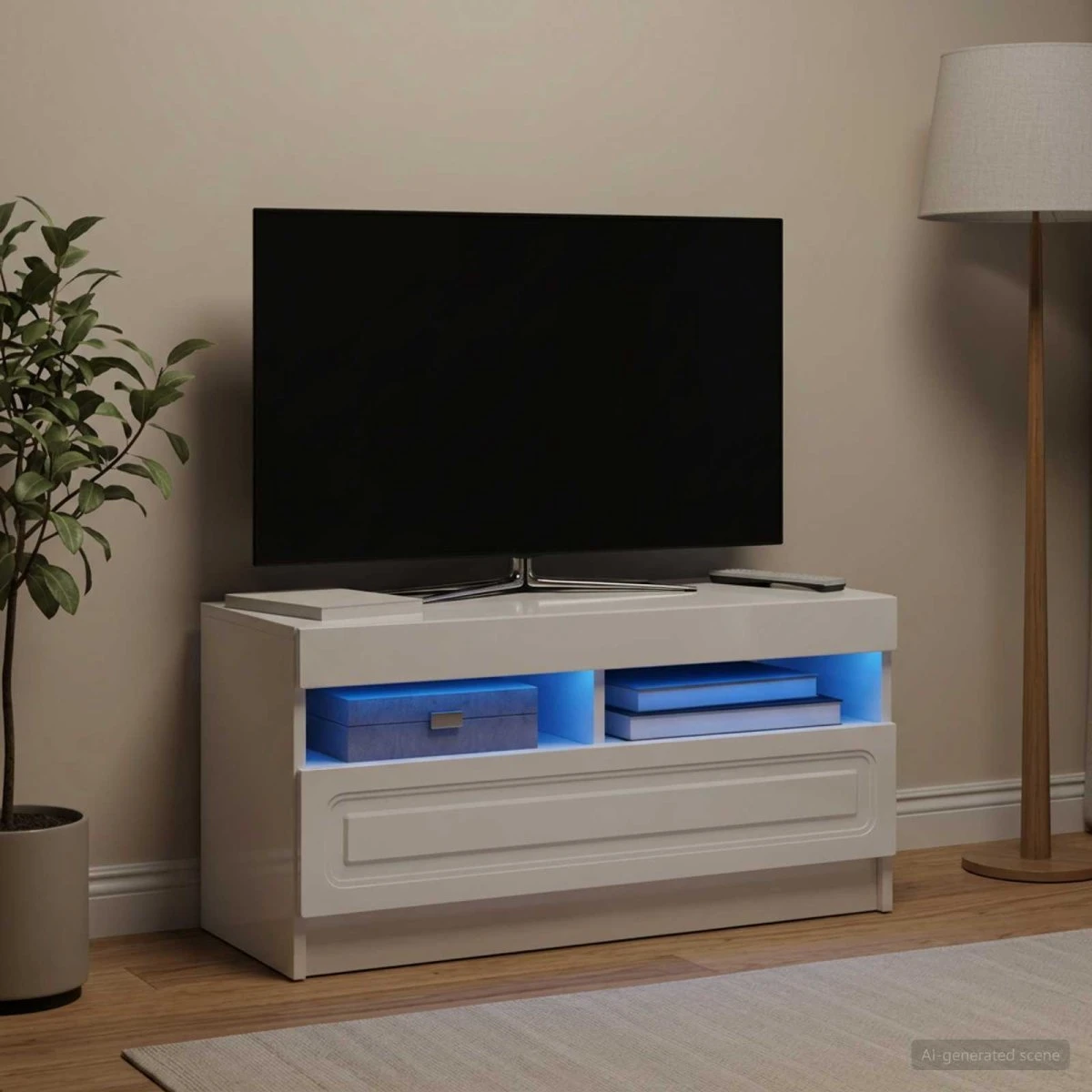 vidaXL LED TV-skab i hvid højglans og konstrueret træ