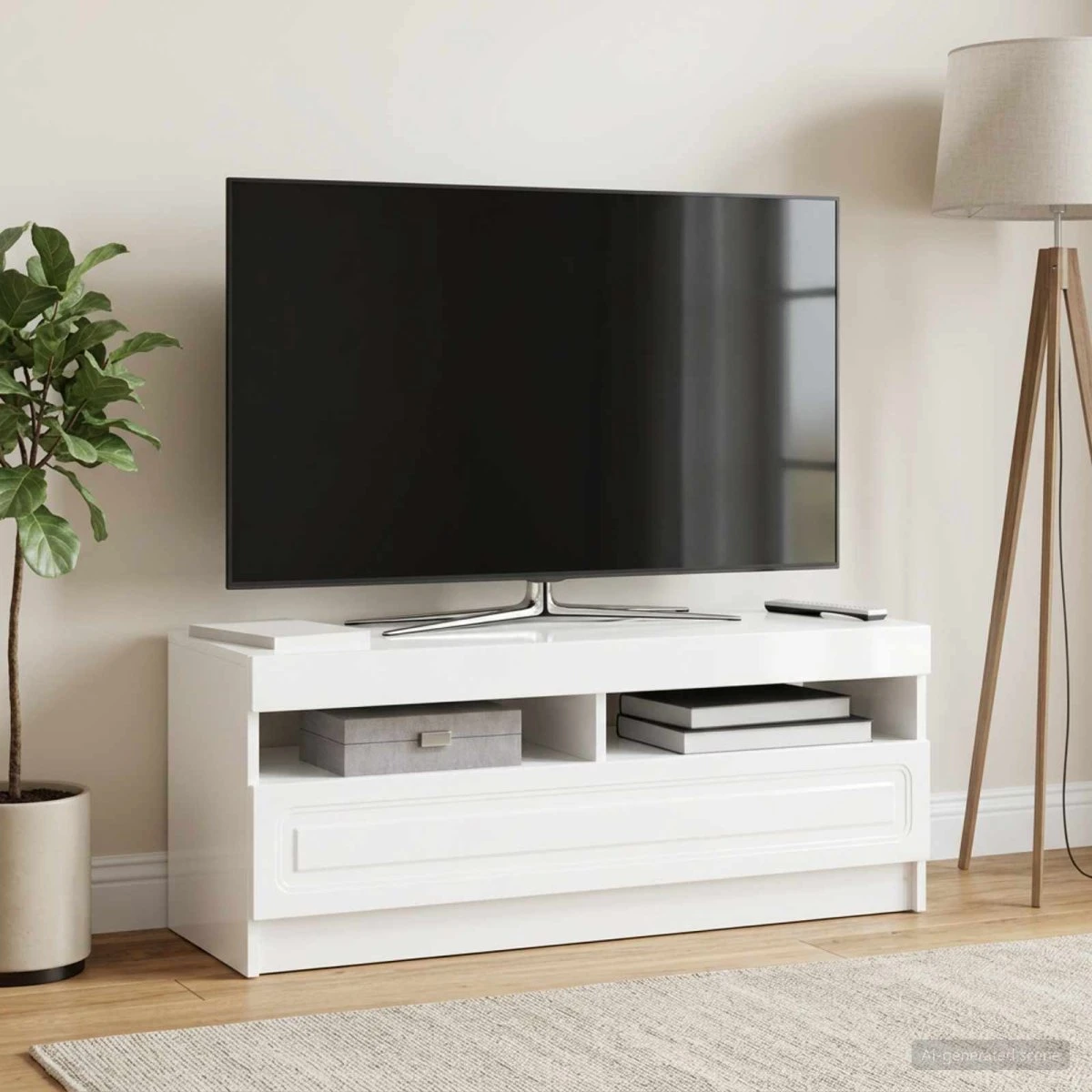 vidaXL LED TV-skab i hvid højglans og konstrueret træ