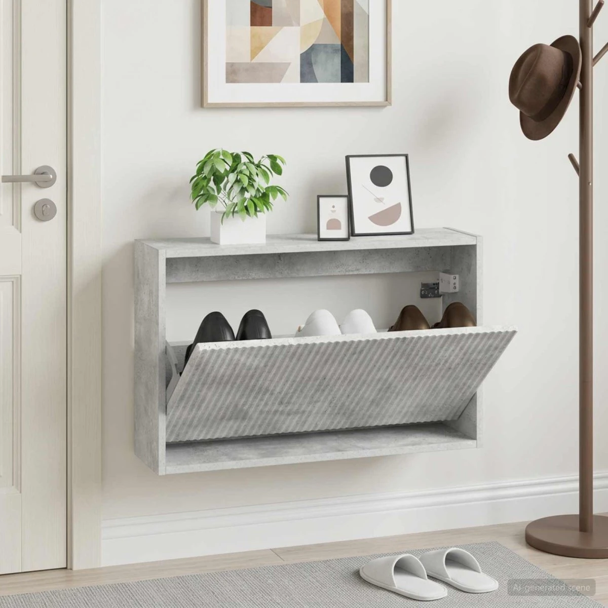 vidaXL ARNHEM Vægmonteret Skoskab - 71 x 17 x 43 cm - Betongrå