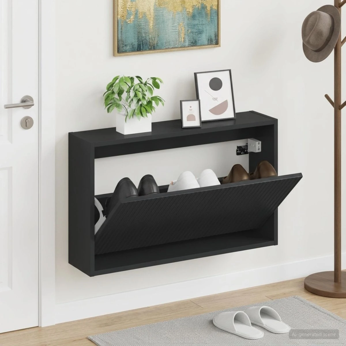 vidaXL Vægmonteret Skoskab ARNHEM 71x17x43 cm - Sort