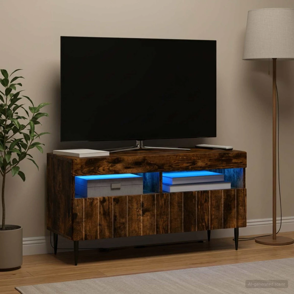 vidaXL ZWOLLE LED TV-skab i røget eg, 81 x 35 x 43 cm